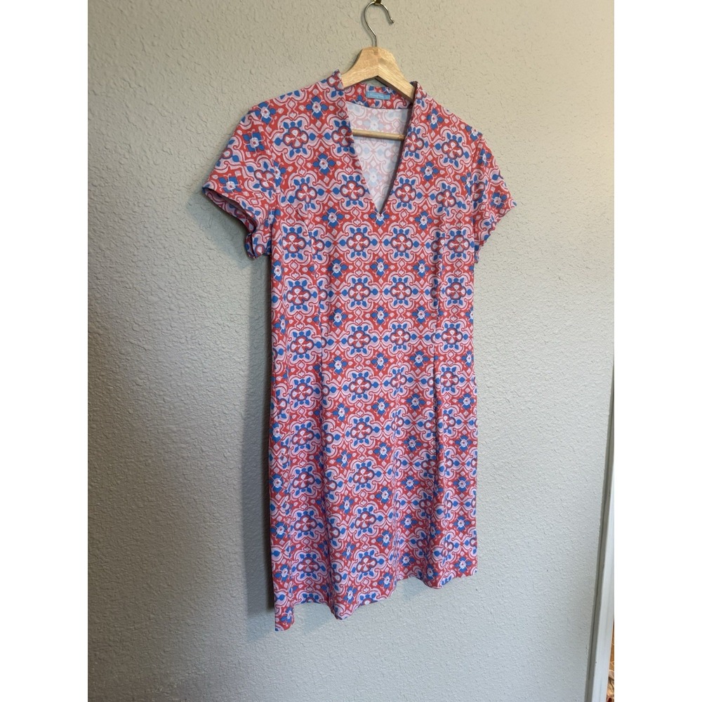 J. McLaughlin Ivana Shirt Dress Catalina Cloth Red And Blue Size Large $228 - Picture 2 of 8